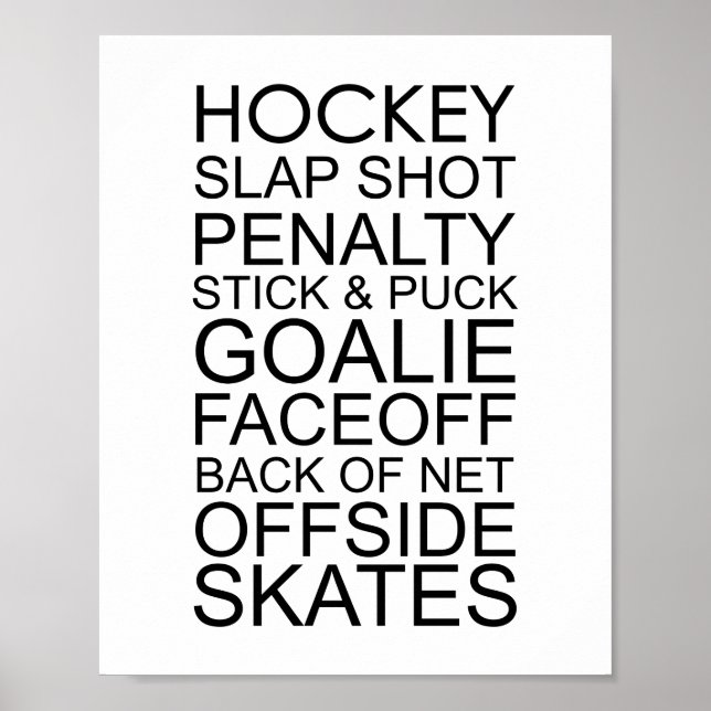 Póster Poster de tipografía de palabras de hockey (Frente)