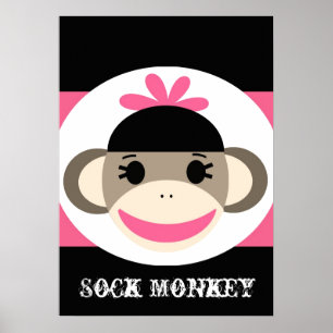 Póster Poster de tiras rosadas negras de mono Chica lindo