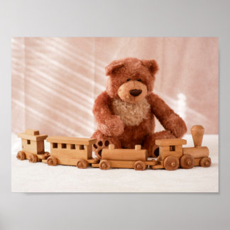 Póster Poster de Tren de Oso y Juguete de Plush