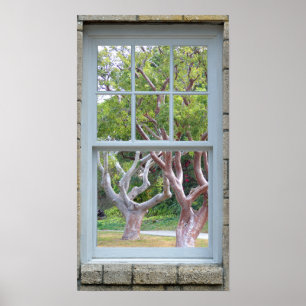 Póster Poster de troncos de árbol con curvatura de ventan