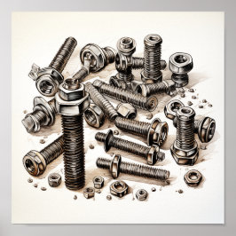 Póster Poster de tuercas y pernos