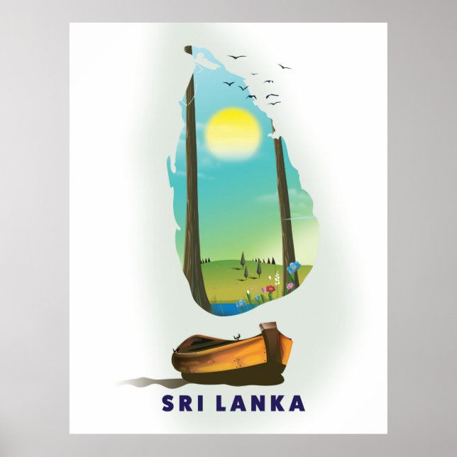 Póster Poster de turismo de mapas ilustrado de Sri Lanka. (Frente)
