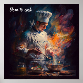 Póster Poster de un cocinero cocinando al estilo de un ac