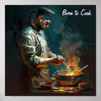 Póster Poster de un cocinero cocinando al estilo de un ac
