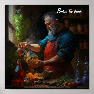Póster Poster de un cocinero cocinando al estilo de un ac
