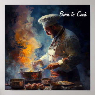Póster Poster de un cocinero cocinando al estilo de un ac