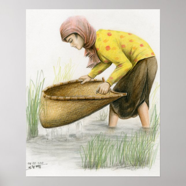 Póster Poster de una mujer ordeñando arroz por Vannak Ana (Frente)