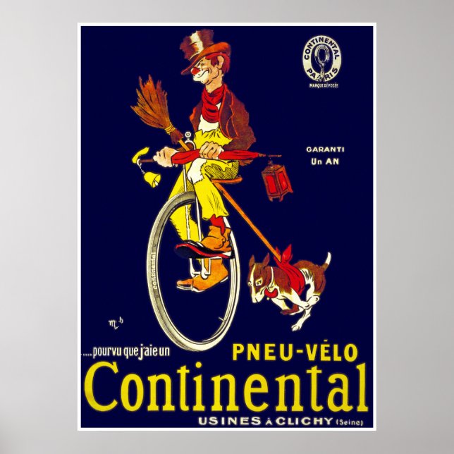Póster Poster de uniciclo de época: neumáticos continenta (Frente)