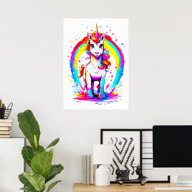 Póster Poster de unicornio arcoiris (Oficina en casa)