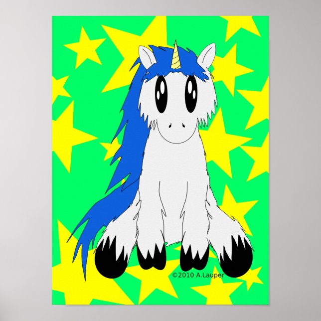 Póster Poster de unicornio de escruffy (azul) (Frente)