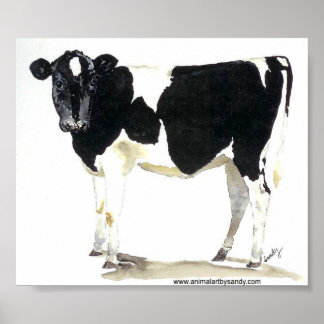 Póster poster de vaca negra y blanca