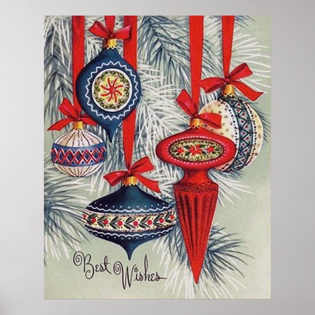 Póster Poster de vacaciones de bombillas de Navidad retro (Frente)