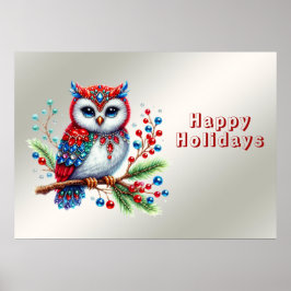 Póster Poster de vacaciones de búho Navidades coloridos