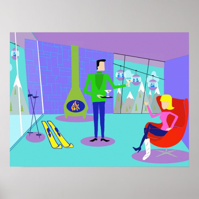 Póster Poster de vacaciones de esquí retro (Frente)