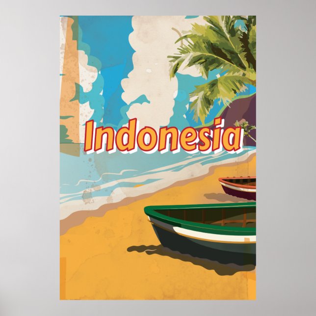 Póster Poster de vacaciones de Indonesia Vintage (Frente)