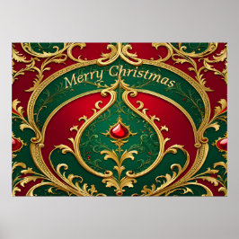Póster Poster de vacaciones de Navidades de oro verde roj