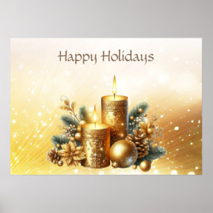Póster Poster de vacaciones de Navidades de velas de oro