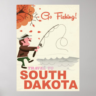 Póster Poster de vacaciones de pesca vintage de Dakota de