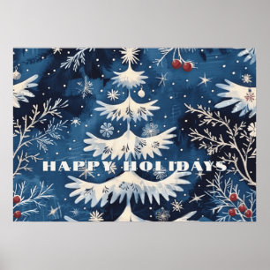 Póster Poster de vacaciones en árbol de Navidad azul blan