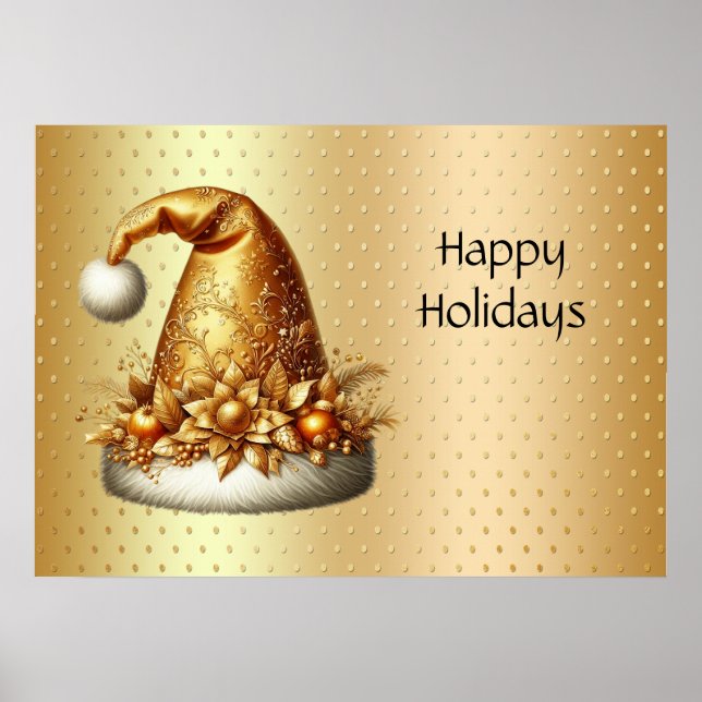 Póster Poster de vacaciones Gold Santa Hat (Frente)