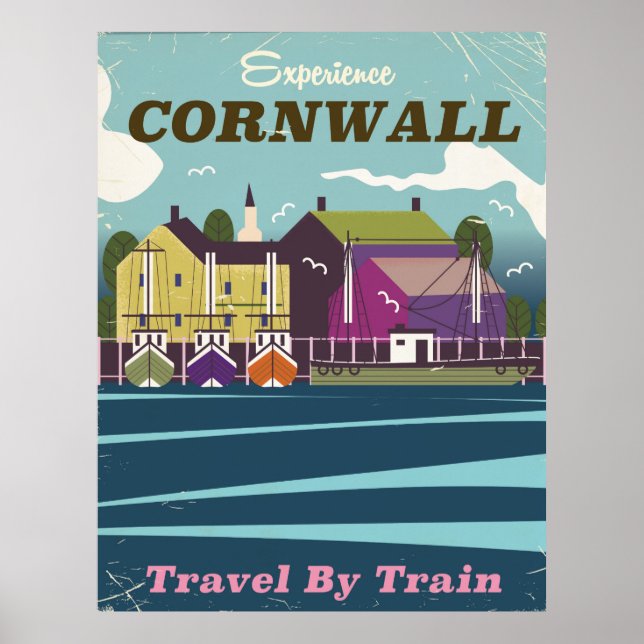 Póster Poster de vacaciones retro de Cornwall. (Frente)