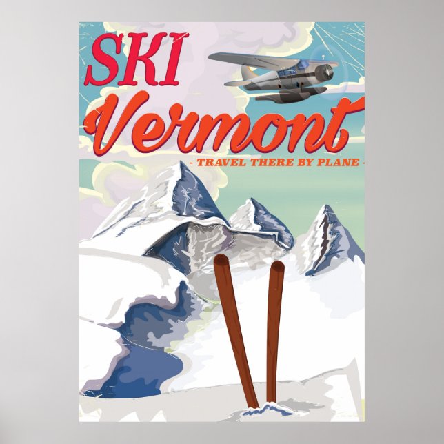Póster Poster de vacaciones retro de Ski Vermont (Frente)