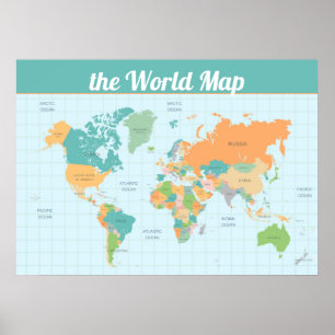 Póster Poster de valor del mapa mundial colorido (mate)