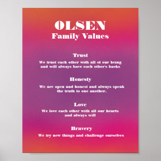 Póster Poster de valores de nombre de familia personaliza