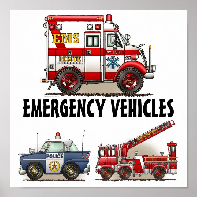 Póster Poster de vehículos de emergencia 1 (Frente)
