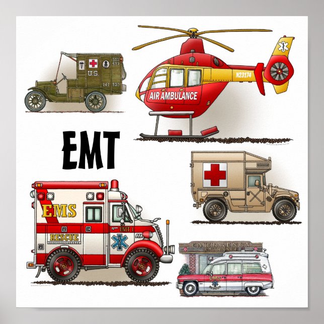 Póster Poster de vehículos EMT de ambulancia (Frente)