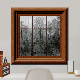 Póster Poster de ventana falsa invierno Escena de nieve Á