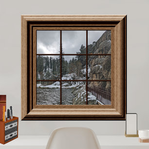 Póster Poster de ventana falsa invierno Escena de nieve á