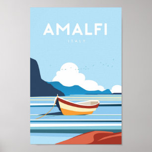 Póster Poster de viaje de Amalfi italy vintage