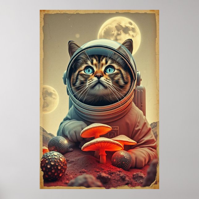 Póster Poster de viaje de disco de gato espacial (Frente)