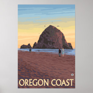 Póster Poster de viaje de Haystack Rock Vintage