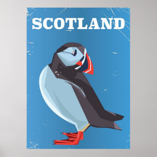 Póster Poster de viaje de la cosecha de Escocia Puffin