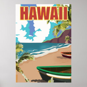 Póster Poster de viaje de la época de Hawaii