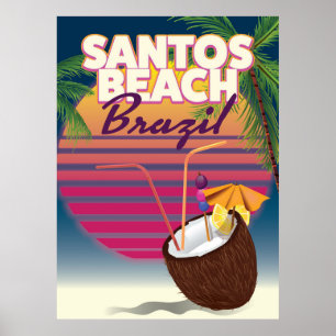Póster Poster de viaje de la playa de Santos brasil