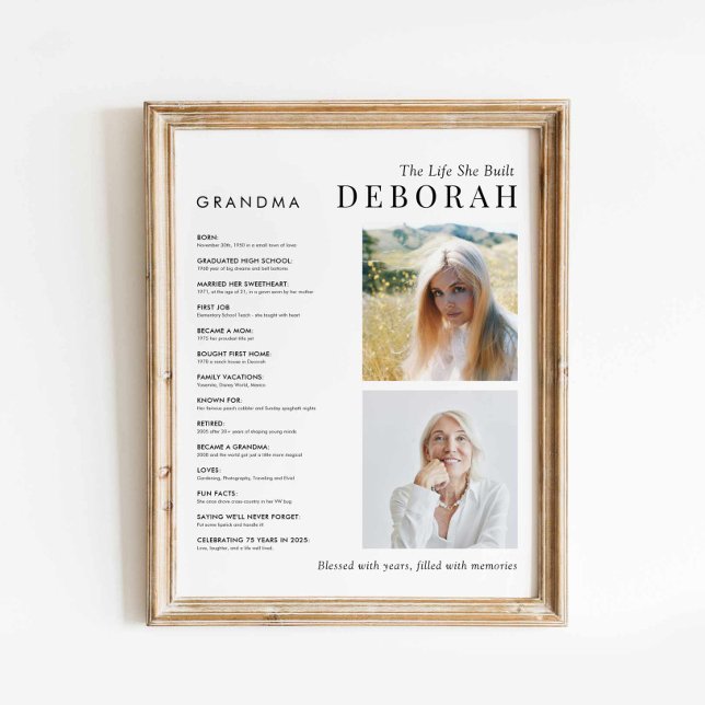 Póster Poster de Viaje de la Vida Fotográfica de la Abuel (Grandma Photo Poster - Mothers day gift)