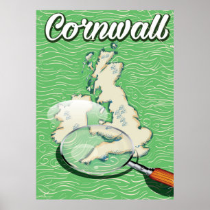 Póster poster de viaje de vintage de cornwall map