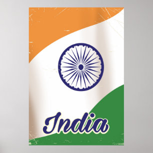 Póster Poster de viaje vintage de la bandera de la India.