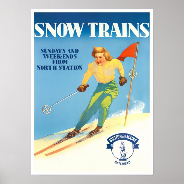 Póster Poster de viaje vintage de Snow Trains (Frente)