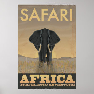 Póster Poster de viaje vintage del Elephant Africa Safari