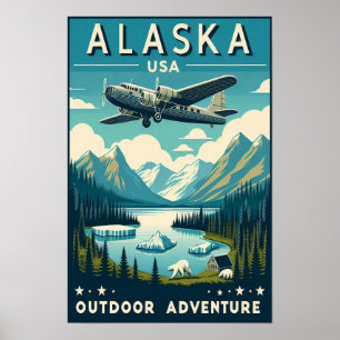Póster Poster de viajes Alaska Outdoor Adventure Vintage