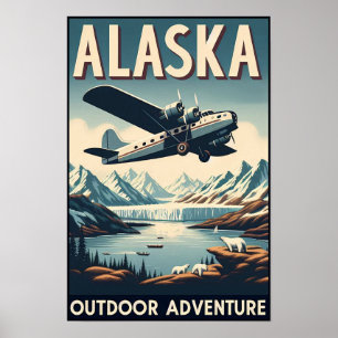 Póster Poster de viajes Alaska Outdoor Adventure Vintage