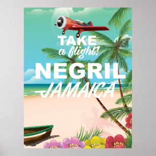 Póster Poster de viajes añejos de Negril Beach Jamaica