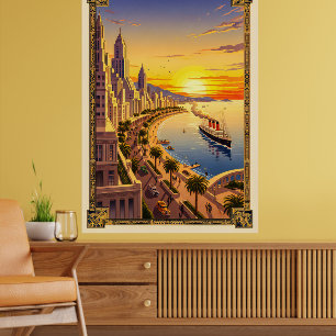 Póster Poster de Viajes Art Deco Vintage - Elegante Playa