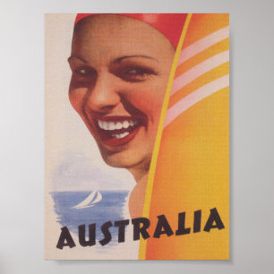 Póster Poster de viajes Australia Surfer Retro Vintage