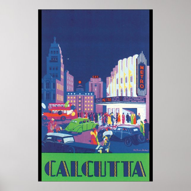 Póster Poster de Viajes Calcutta Vintage (Frente)