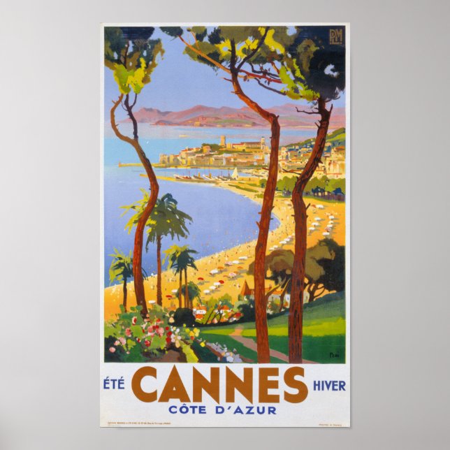 Póster Poster de viajes Cannes Vintage (Frente)